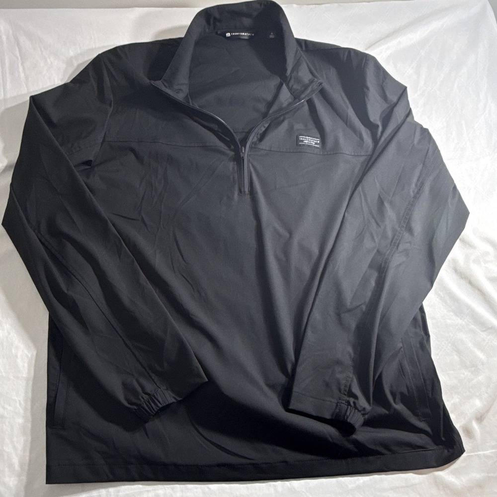 TravisMathew Men’s XL Black Full-Zip Windbreaker Jacket Stand-Up Collar Logo